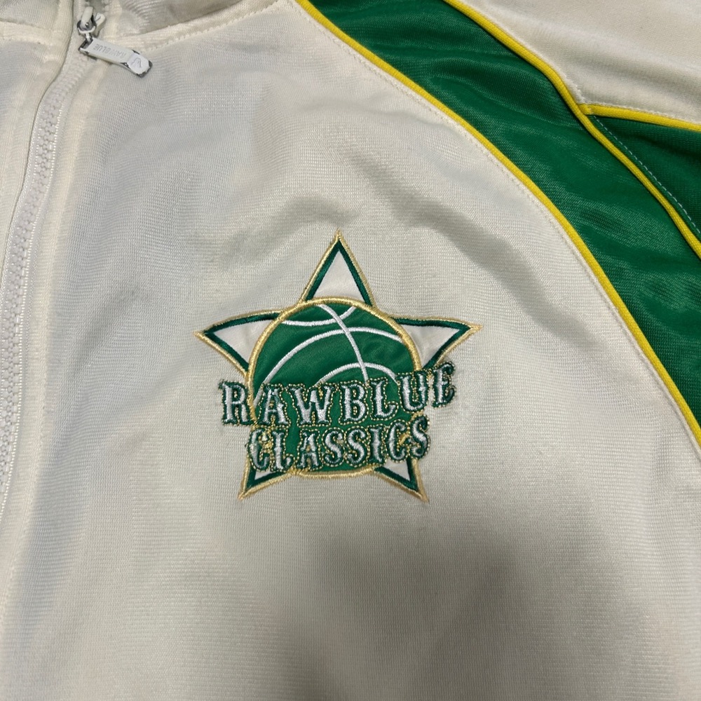 Raw Blue Classics Mens 2XL Track Jacket Y2K Basketball Cream Green Full Zip - Picture 2 of 5